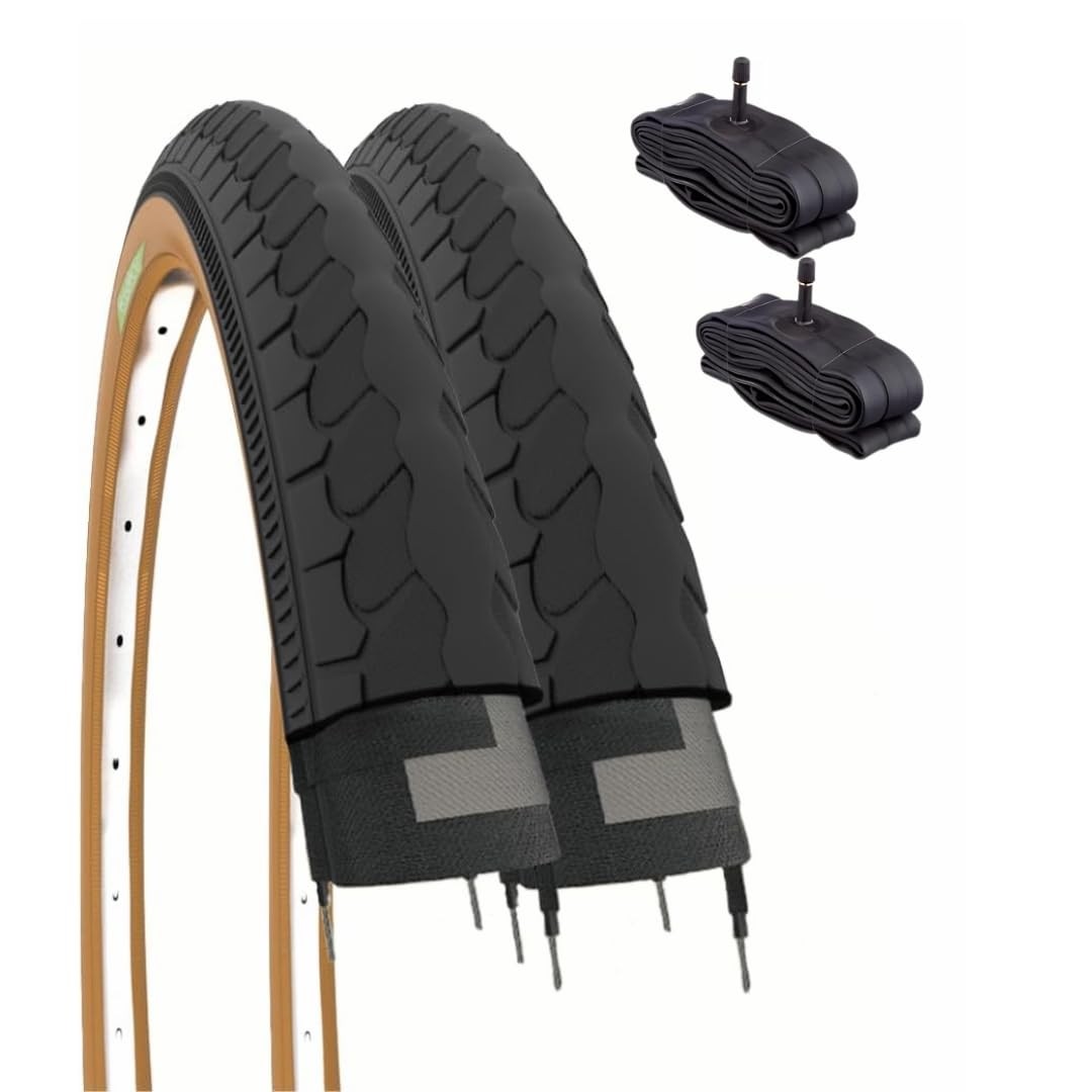 2 Tyre 26 x 1 3/8 (37-590) + Valve Chambers AmeiRCA Tyres Black for City Bike Road Bike Adult Vintage