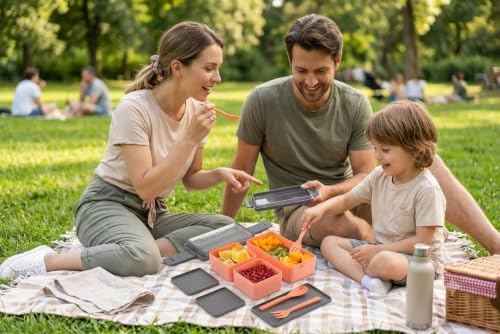Image of Double Decker 3 Compartment Lunch Box for School & Office, Lunch Box with Cutlery and Lid,Microwave Safe Lunch Boxes | Peach Orange -1400 ML