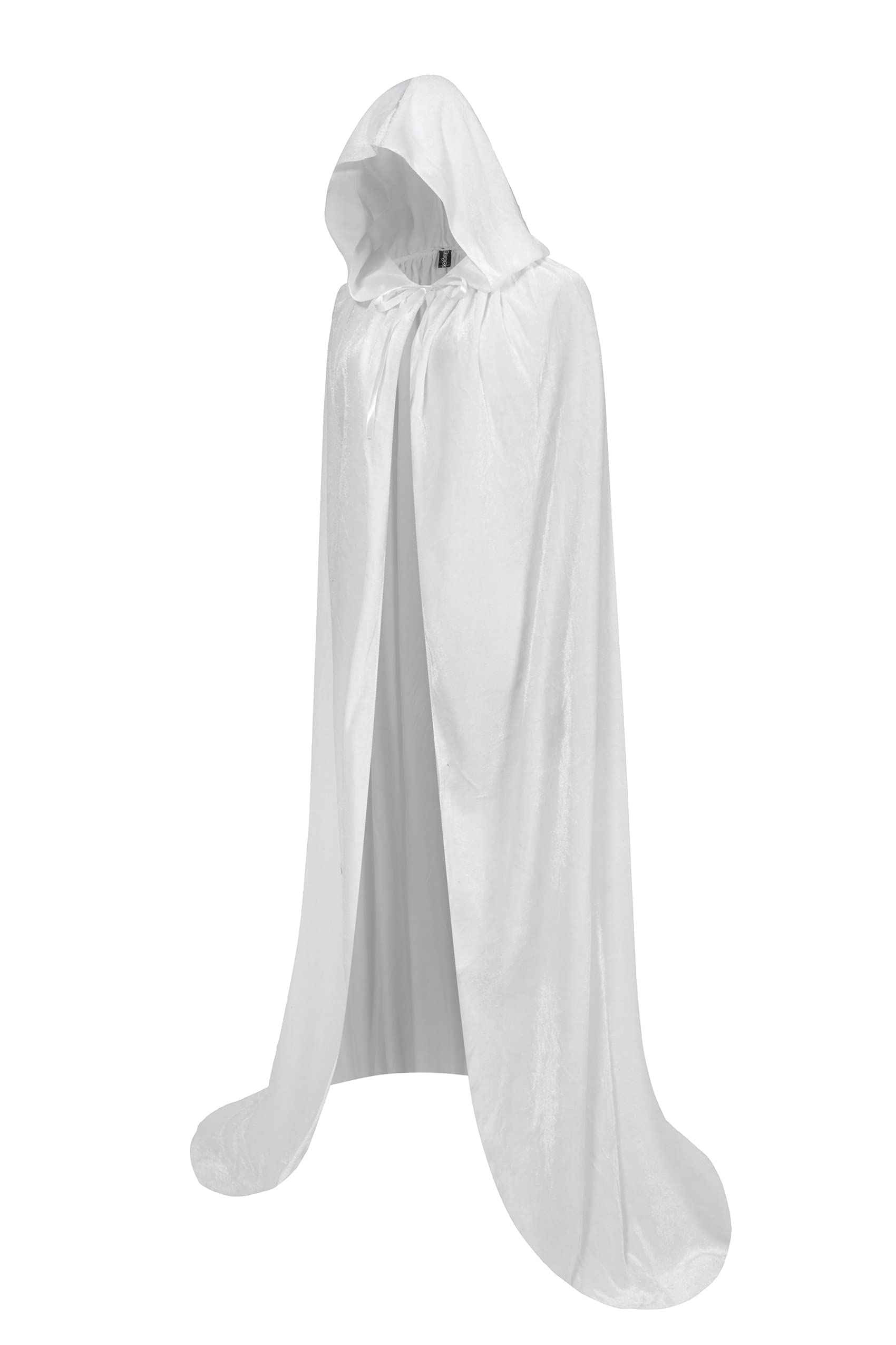 Regenboog 51inch White Velvet Cape with Hood, Women's Cloak for Halloween & Christmas Masquerade, Witch & Wizard Cape, 130cm