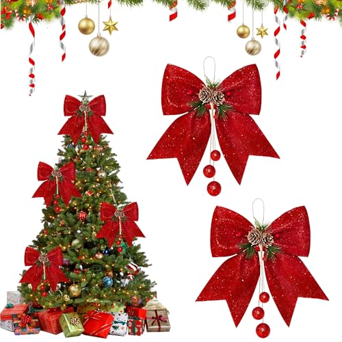 HOVCEH 2 Stück Weihnachtsschleifen Rot, 25 * 30 cm Rote Schleifen...