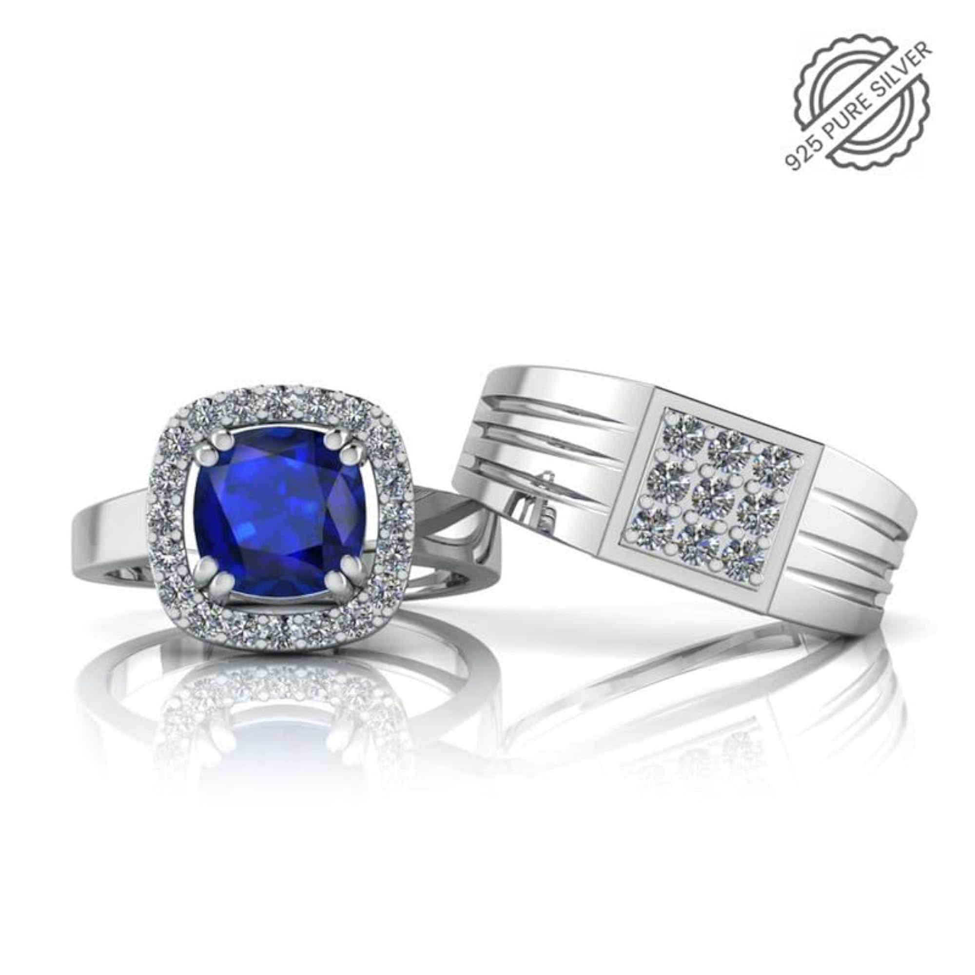 925 Pure Silver Adjustable Rings for Couple, Rhodium Plated