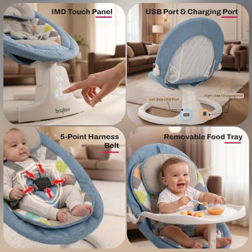 Image of Baybee Lullabies Electric Baby Cradle and Swing | Baby Swing Jhula with Adjustable Swings Speed & Recline | Rocker for Babies with Mosquito Net, Safety Belt & Music Cradle for New Born Baby (Blue)