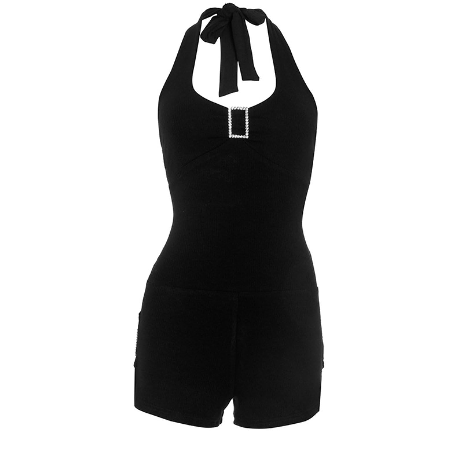 Moda damska Halter Pajacyki Krawat Plecy Slim Fit Jednolity kolor Seksowne krótkie kombinezony