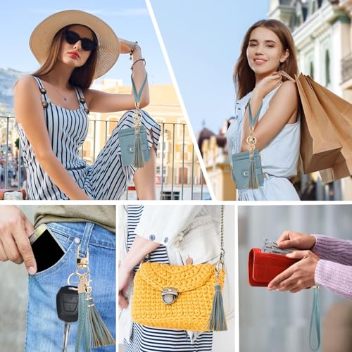 Image of KNGITRYI Small Wristlet Wallets for Women RFID Credit Card Holder Wallet Keychain Wristlet Wallet Credit Card Wallets for Women (Denim blue)