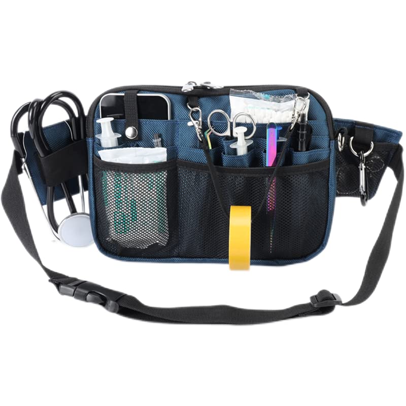 Krankenschwestern-Organizer, Bauchtasche, Hüfttasche mit mehreren Fächern und Klebebandhalter für medizinische Scheren, Pflege-Set (marineblau)