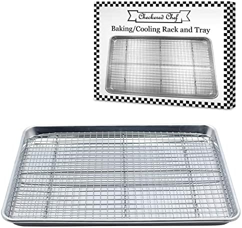 Checkered Chef Baking Sheets for Oven - Half Sheet Pan with Stainless Steel Wire Rack Set 1-Pack - Easy Clean Cookie Sheets, Aluminum Bakeware