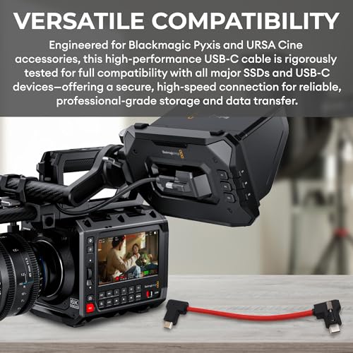 Image of Locking EVF and Monitor Cable for Blackmagic Pyxis and URSA Cine 12K Viewfinder | High Speed for 3.1 3.2 USB C | 20 Gbps | 100W | Secure Lock | (15cm (6 inch) - RED)