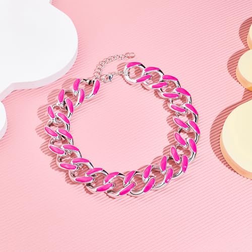 WOWORAMA Acrylic Link Chain Necklace for Women Pink Resin Chunky Statement Necklace Punk Hip Hop Chain Exaggerated Choker Collar Necklace