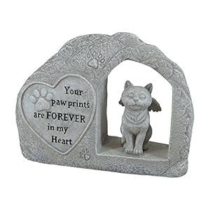 Comfy Hour Katzenengel Grabmal mit Pfotenabdruck Hellgrau