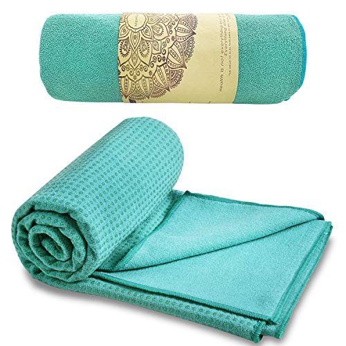 MENKAI Toalla Deportiva-Toalla Yoga Antideslizante - Microfibra - Secado Rápido - Hot Yoga - Toalla Playa - Toallas Gimnasio [183 x 65 cm],Turquesa