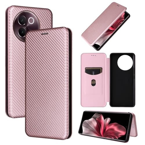 Coque Vivo V30E antichoc housse fine carbone rose avec rabat