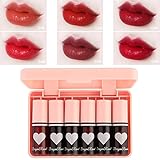Fusang 6Pcs Lip Tint Stain Set Mini Lip Gloss Stain Moisturizing Long Lasting Highly Pigmented Color