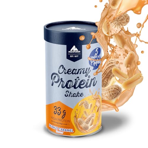 Multipower Creamy Protein Shake 420 g, hochwertiges Erdnuss Karamell Protein Pulver mit Whey und Casein, für leckere Shakes zum Muskelaufbau