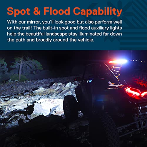 True Mods Side Mirrors Kit For Utv Polaris Rzr [1.5- 2" Round Roll Bar Cage] [Ranger 2014 & Older] Can-Am Maverick X3 [Amber Turn Signals][48W Spot + Flood Led Off-Road Light] Rear View Sand Rail #TOP2