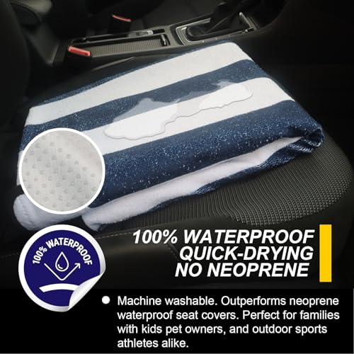 Image of Back Seat Cover for Car Trucks Van SUV Jeep,Waterproof Rear Bench Towel Seat Covers for Dogs and Kids,Automotive Backseat Protector (Blue Stripe)