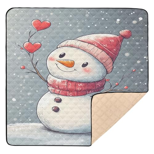 BOESI Doodle Cute Snowman Pattern Baby Play Mat, 50“ X 50” Washable Folding Crawling Mat, Baby Floor Mat, Soft, Thick, Non-Slip
