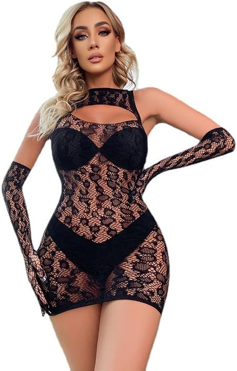 GenericSexy Women Rave Outfits, Leopard Fishnet Bodycon Dress Sheer Lingerie, Exotic Dancewear Music Festival Party Clubwear