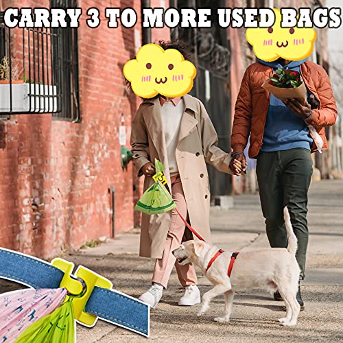Image of Hands-Free Dog Poop Bag Holder for Basic Dog Leash Used Doggie Poop Bags Carrier for Flat Leash(Green+Yellow+Purple)