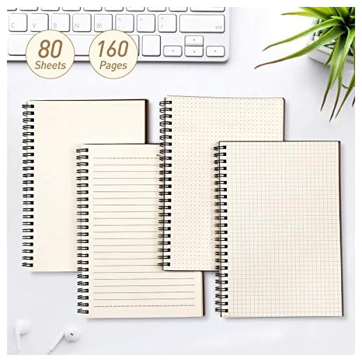 AGPTEK 4-pack anteckningsböcker, A5 spiral anteckningsblock med enkel/linjerade/prickar/fyrkantigt papper för journaler ritning dagboksmålning, 80 ark/160 sidor