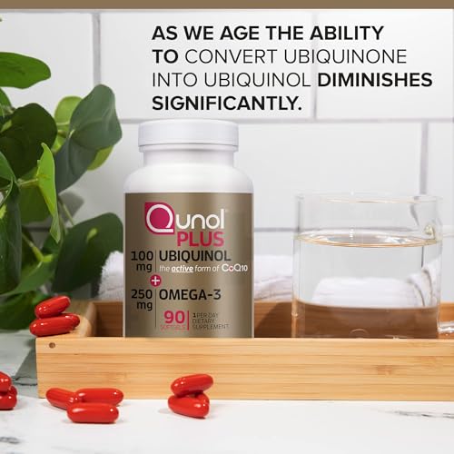 Image of Qunol Plus Ubiquinol CoQ10 100mg with Omega 3 Fish Oil 250mg, Extra Strength Antioxidant Supplement, 90 Count