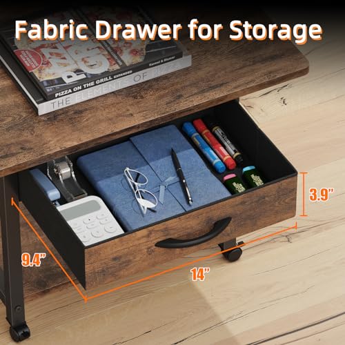 Image of YAOHUOO 22 inchx15 inch Large Printer Stand with Drawer, 2-Tier Rolling Table Cart | Under Desk Printer Table,Storage Fabric Drawer,Fit printer /fax /3d /scanner,4 Lock Wheels or Feet,For Home Office Dorms,Brown