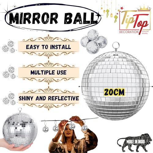 Image of Premium Mirror Disco Ball Hanging Party Centerpieces (Handmade) (20 cm (1 pc) (8 inch))