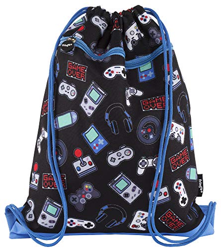 FRINGOO® Sac à Cordon avec Poche à L'avant Zippée PE Kit Sac à Dos Scolaire Gamer