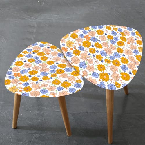 Triangle Nesting Coffee Table Set of 2 Floral Vintage Seamless