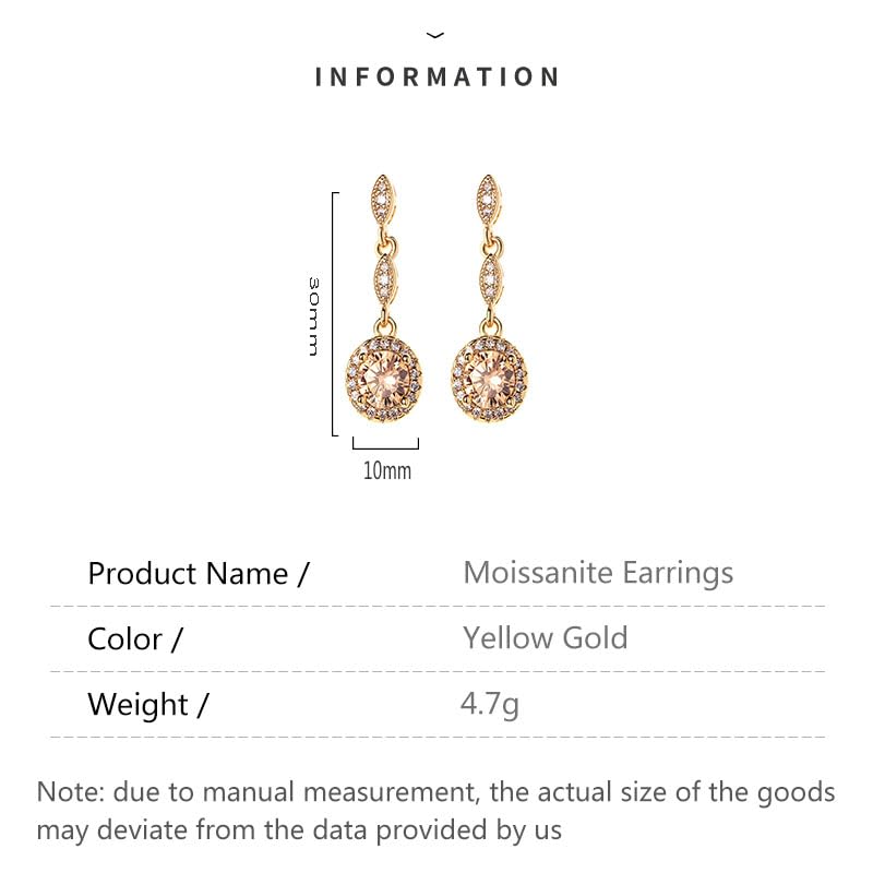 14K Gold Long Dangle Earrings with Round Moissanite, Roound Cut Moissanite Dangle Earrings, Ideal for Stylish Everyday Wear2