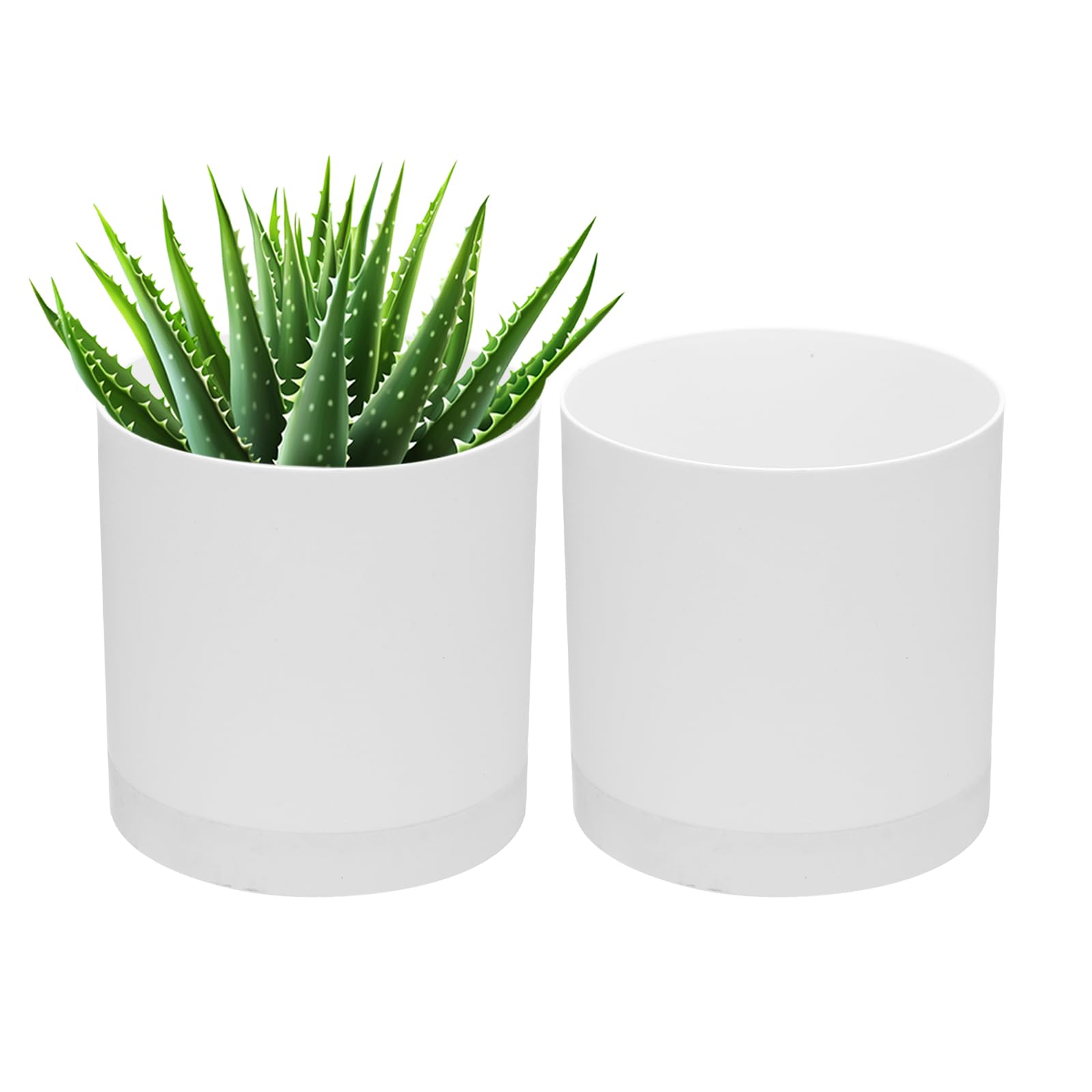 PATIKIL Lot de 2 petits pots de fleurs en plastique avec trous de drainage et soucoupe pour décoration d'intérieur et d'intérieur Blanc 15 cm
