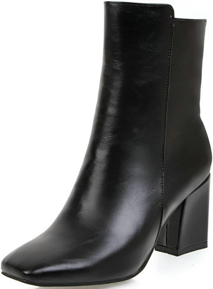 Meefit Women Square Toe GOGO Boots Chunky Heeled Ankle Boots Zipper Winter Block Heel Booties