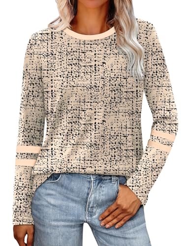 Image of Sampeel Long Sleeve Shirts for Women Color Block Casual Tops Fall Outfits 2026 Basic Tees Trendy Spring Clothes