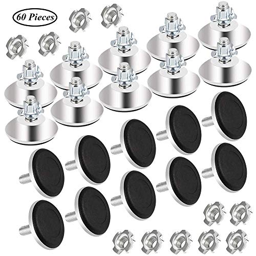 60 Piezas Niveladores Muebles, Patas Niveladoras Deslizantes Para Muebles, 40 x 30 mm Planchar M8 Ajustable Antideslizante Niveladores Muebles con T-Nuts para Muebles Madera
