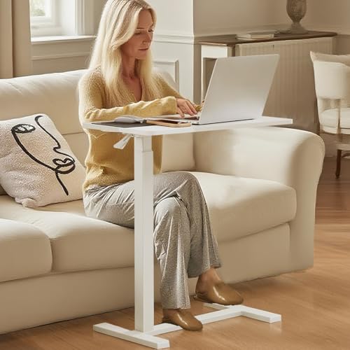 BLBPZL Overbed Table - Adjustable Wheels Standing Desk Side Table, Hospital Tray Table, Laptop Bed Desk, White 27.6" W X 15.7" D — view 2