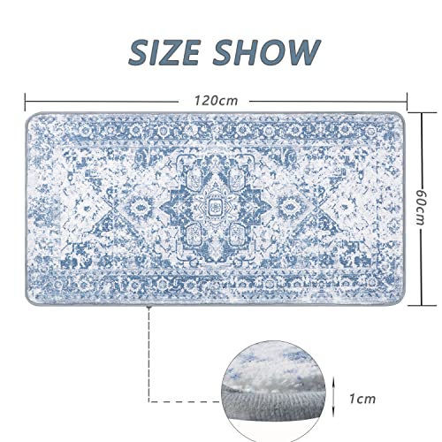 Famibay Hallway Runner Non Slip Runner Rugs for Hallway 60x120cm Washable Blue Vintage Kitchen Hall Carpet Floor Rugs for Entryways Bedroom Laundry - Image 2
