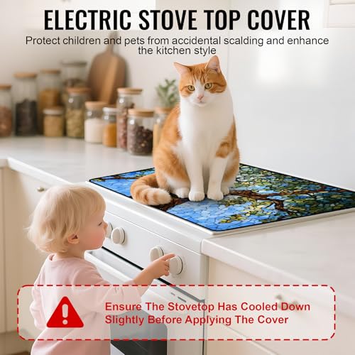 Image of NYZE Stove Cover for Electric and Glass Stove Tops 3-in-1 Stove Mat, Heat Resistant Counter Protector Mat, Non-Slip Surface & Drying Rack (Tree, 28.5 inchLx20.5 inchW)