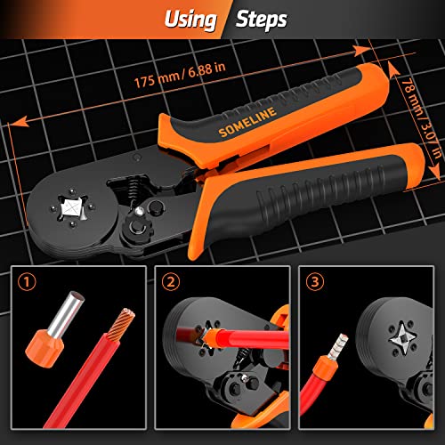 SOMELINE® Pince à sertir avec 24 Tailles de Cosses Electriques à Sertir, 0,25-10mm² Pince à Sertir Cosse Electrique, Pinces à Sertir à Cliquet, Pince à Sertir les Cosses de Fils, Pince Electricien – Image 5
