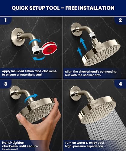 Image of Gurin Shower Filter for Bathroom with 6 Inch High Pressure Shower Head, Multistage Hard Water Softener for Shower, Chrome, Polished Finish