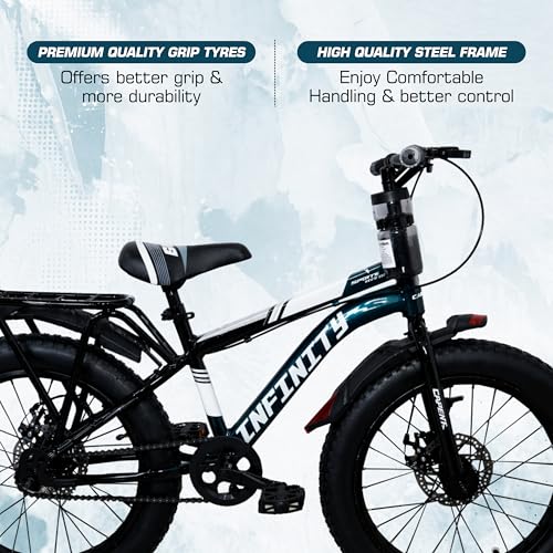Image of CAPENT Infinity 20 * 300 Fat Tyre Bicycle for Kids, 20 Inch Wheels, Dual Disc Brakes, Rigid Fork, Ages 7-10 Years Boys - Girls (Blueish)