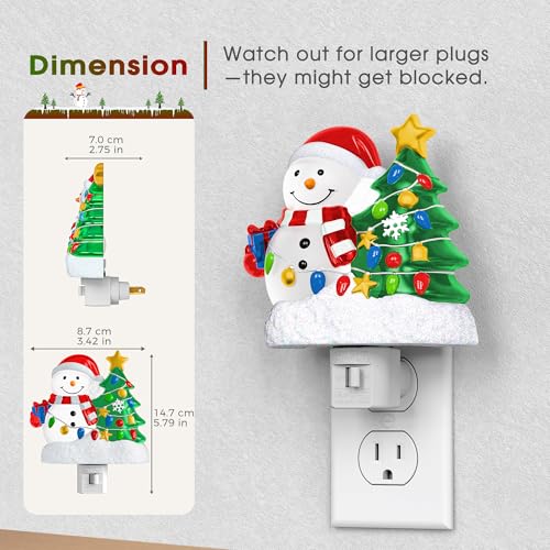 Image of Briignite Snowman Christmas Tree Night Light, 5000K Night Lights Plug into Wall, Christmas Tree Cute Night Light for Kids, Plug in Nightlight with 360 Rotatable for Christmas Decor Party