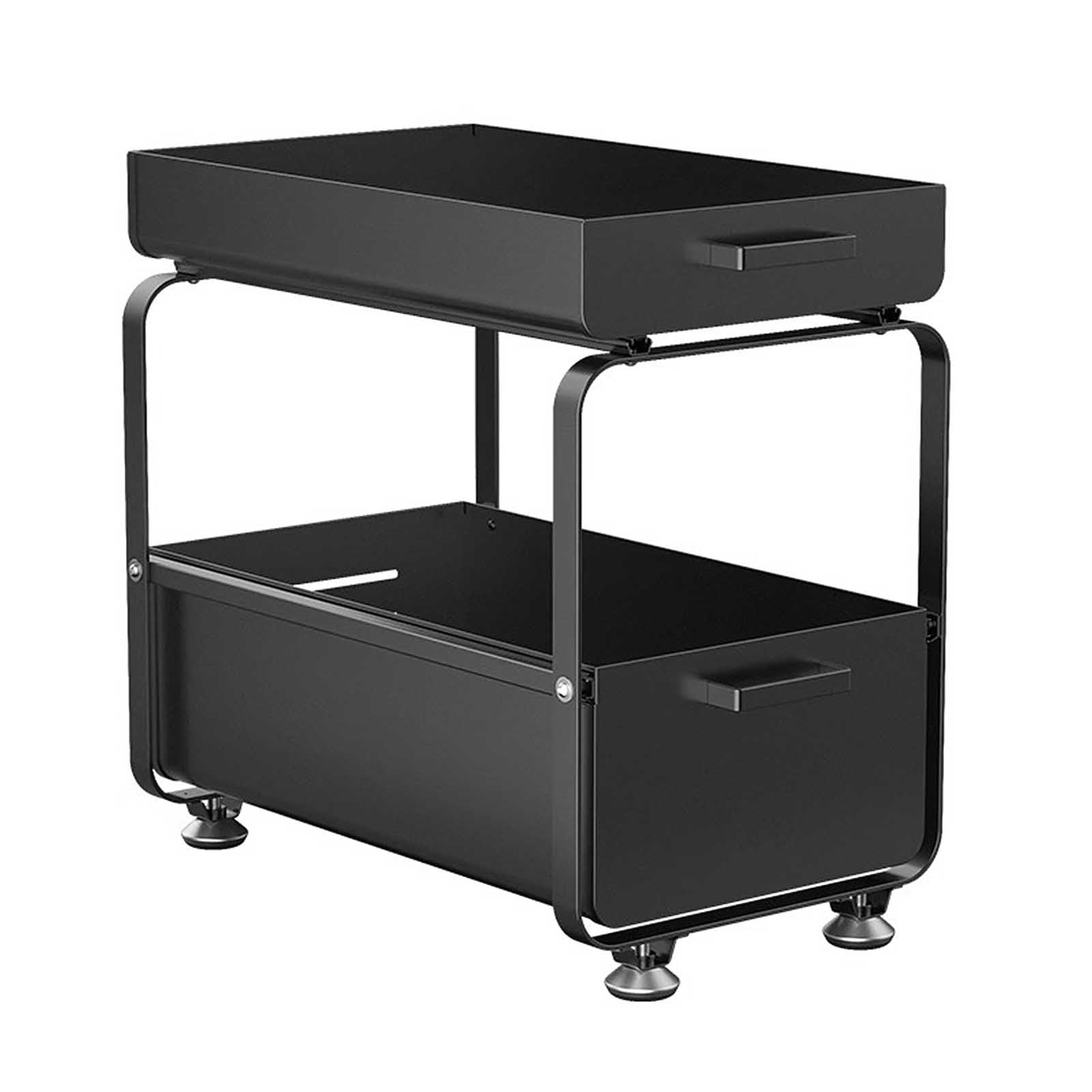 Cassetto estraibile a 2 ripiani con cestello scorrevole, contenitori in metallo per cucina e bagno, nero, soluzione salvaspazio per un facile accesso