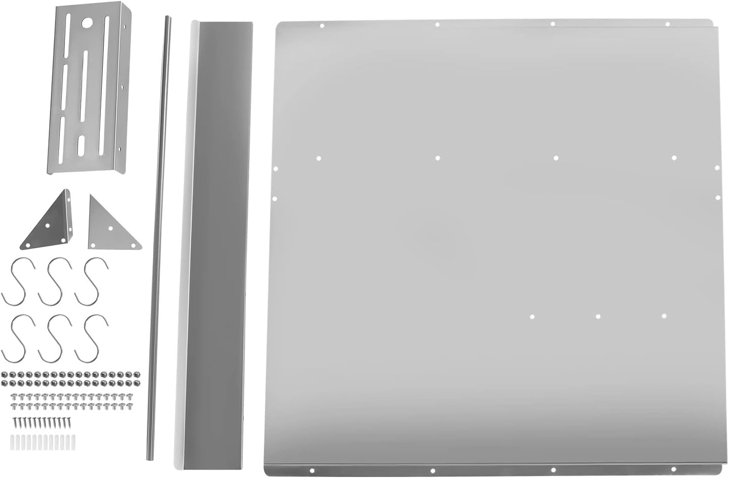 Stainless Backsplash Behind Stove With Shelf, 30 x 30.7 Inch Range Hood Wall Shield, Stainless Backsplash with Built-in Storage Shelf and Hanging Rack