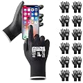 DULFINE Safety Work Gloves PU Coated for Men and Women-12 Pairs,Black Seamless Knit Glove with Two Fingers Touchscreen,Ideal for General Duty Work (Large)