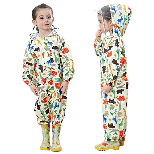 Image of JiAmy Kids Rain Suit Toddler Hooded Rainsuit Poncho Full Body One Piece Coveralls Raincoat for Girls and Boys 1-7 Years