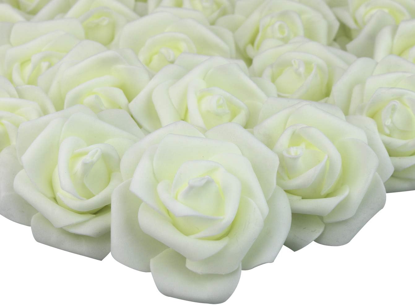 3 x 1.6 x 3 inches 100pcs DIY Real Touch 3D Artificial Foam Rose Head Without Stem for Wedding Party Home Decoration (Milky)
