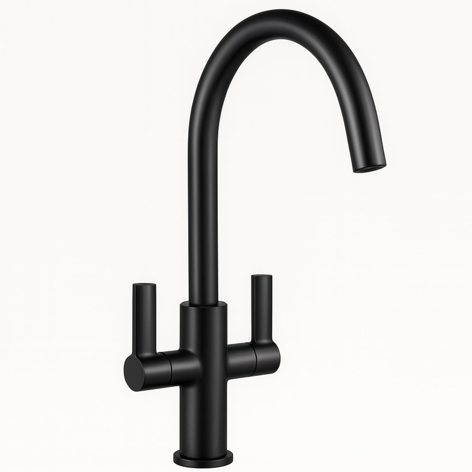 Jeroni Swan Spout Kitchen Mixer Tap Black - Dual Handle Sink Mixer with Brass Body, 360° Swivel Spout & Matt Finish