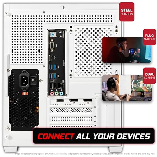 Image of SAAV Drex Prebuilt Gaming PC Bundle Desktop Tower Intel Core i7-12700KF GeForce RTX 5060 8GB GDDR6 Dual Curved 27in Monitors 32GB DDR4 1TB NVMe SSD WiFi 6 Windows 11 White RGB Computer PC Gaming