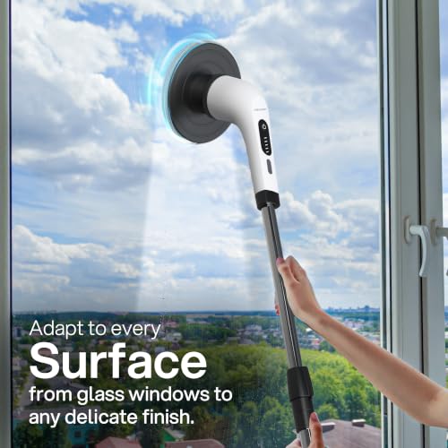 Image of Roboson Electric Spin Scrubber,Cordless Cleaning Brush with 9 Brush Heads,425 RPM,90 Mins Runtime,IPX6 Waterproof,Adjustable Length,3 Speeds,Ideal for Bathroom,Kitchen,Glass,Utensil & Car