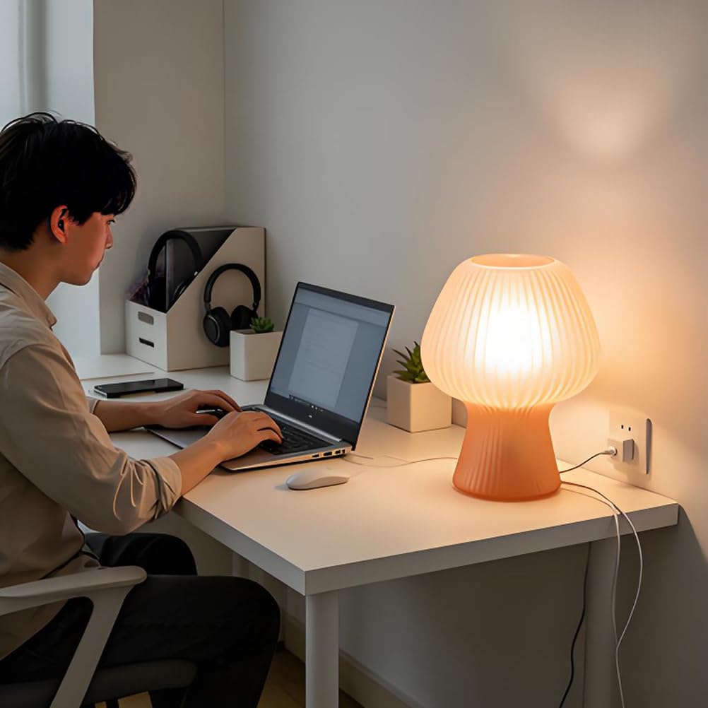 AoLa LED Pilzlampe Dimmbar Tischlampe mit Kabel und Schalter Pilzlampe Rosa Tischleuchte Glas Modern Design Nachttischlampe Deko Lampe 3000K-6000K für Wohnzimmer Schlafzimmer Studie