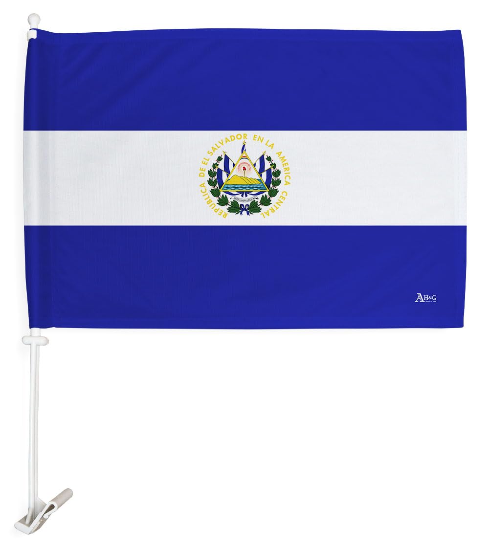Angeleno Heritage Team El Salvador Car Flag Bandera para Carros De Salvadoran Window Clip Mount Auto Accessories Sport Fan Gifts League Olympics Party Supplies, Patriotic Decorations Made in USA